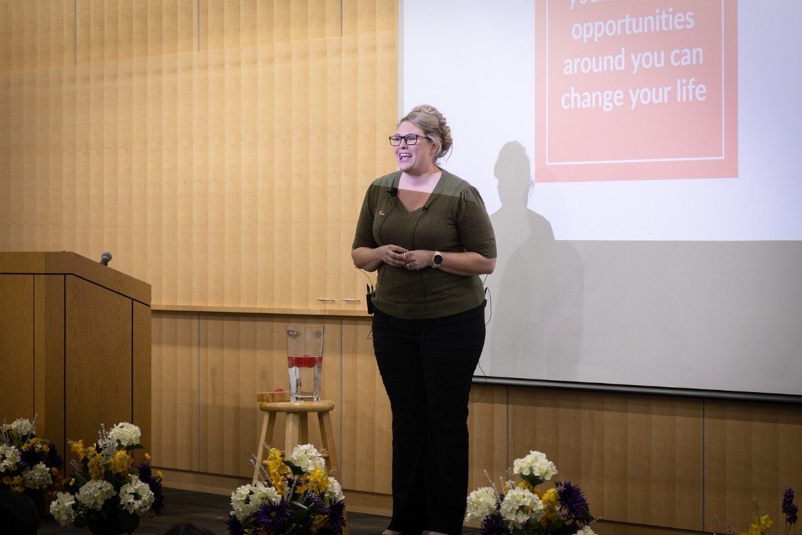 Student participating in Speech Showcase