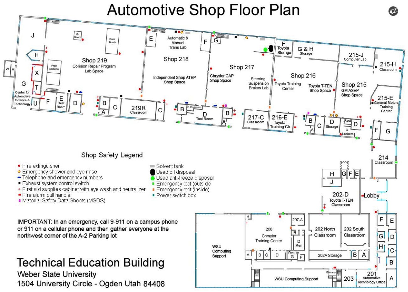 a detail floor plan of the automotive shop