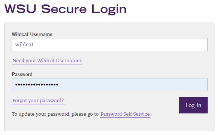 eWeber secure login requesting Wildcat Username and Password.