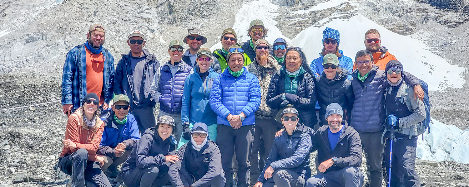 Outdoor Program Group poses at Everest Base Camp